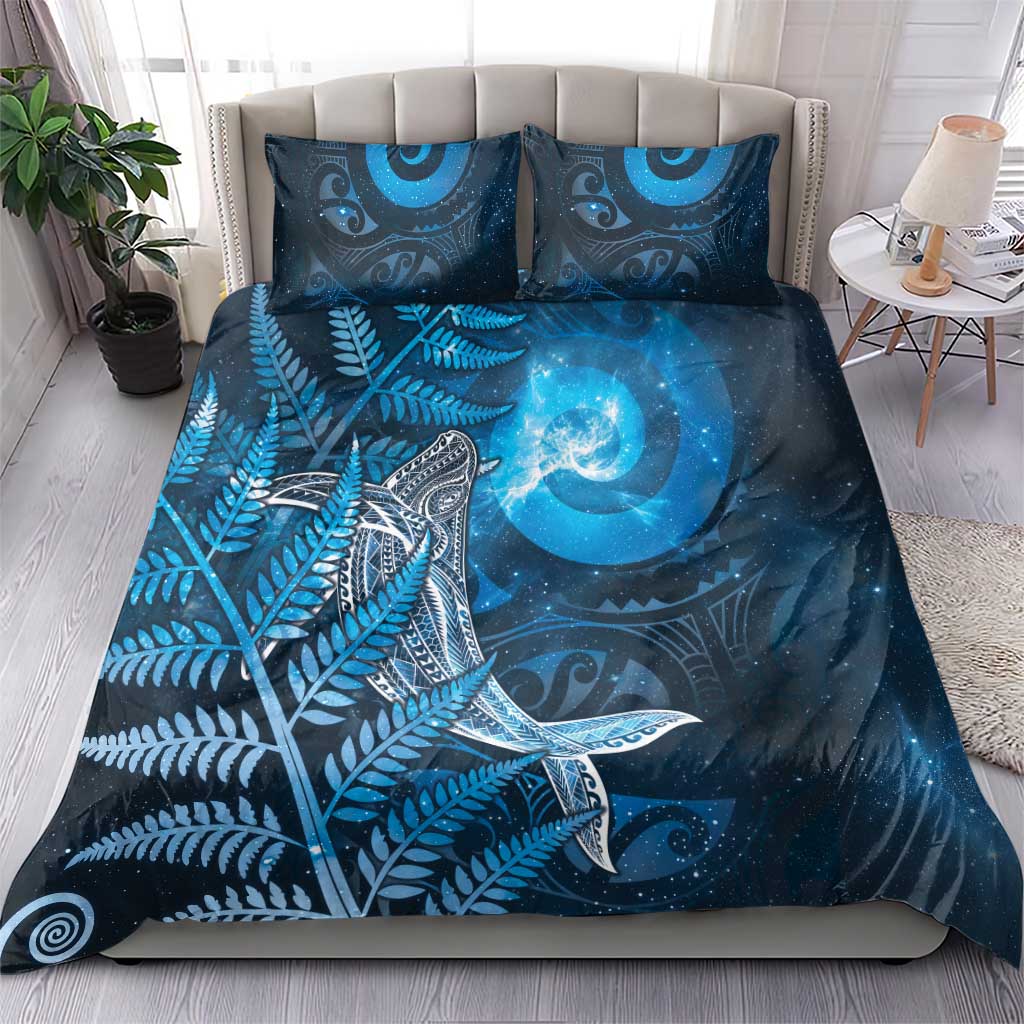 New Zealand Matariki Bedding Set Maori Koru With Humpback Whale Blue