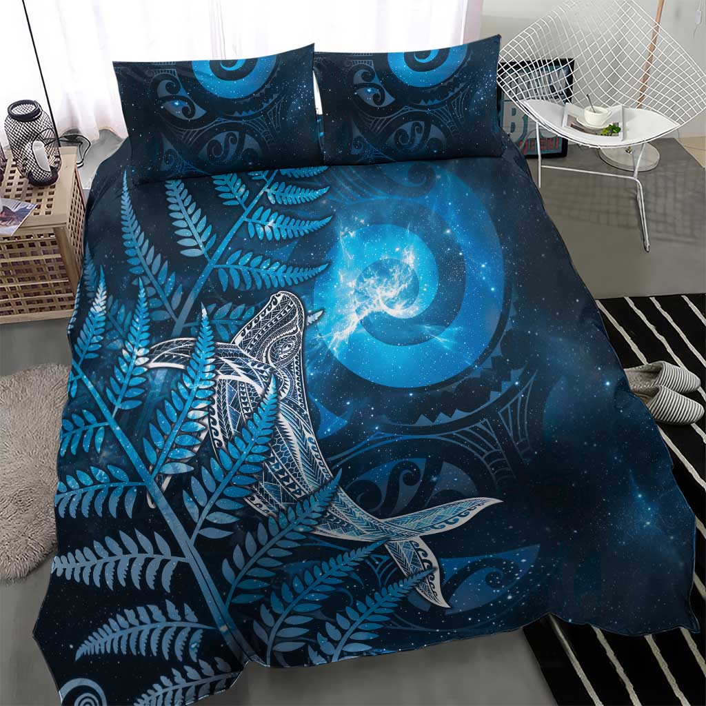 New Zealand Matariki Bedding Set Maori Koru With Humpback Whale Blue