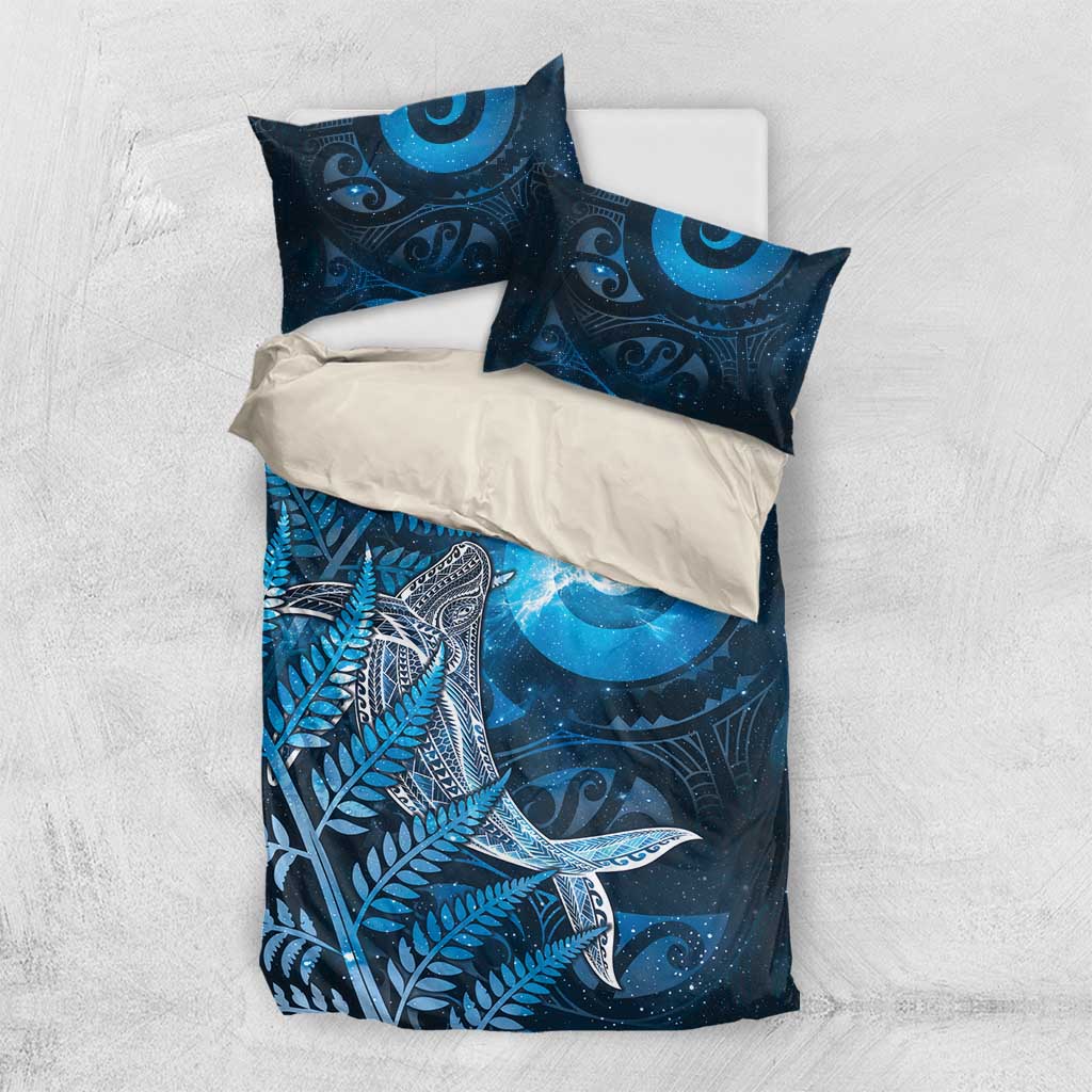 New Zealand Matariki Bedding Set Maori Koru With Humpback Whale Blue