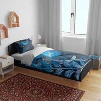 New Zealand Matariki Bedding Set Maori Koru With Humpback Whale Blue