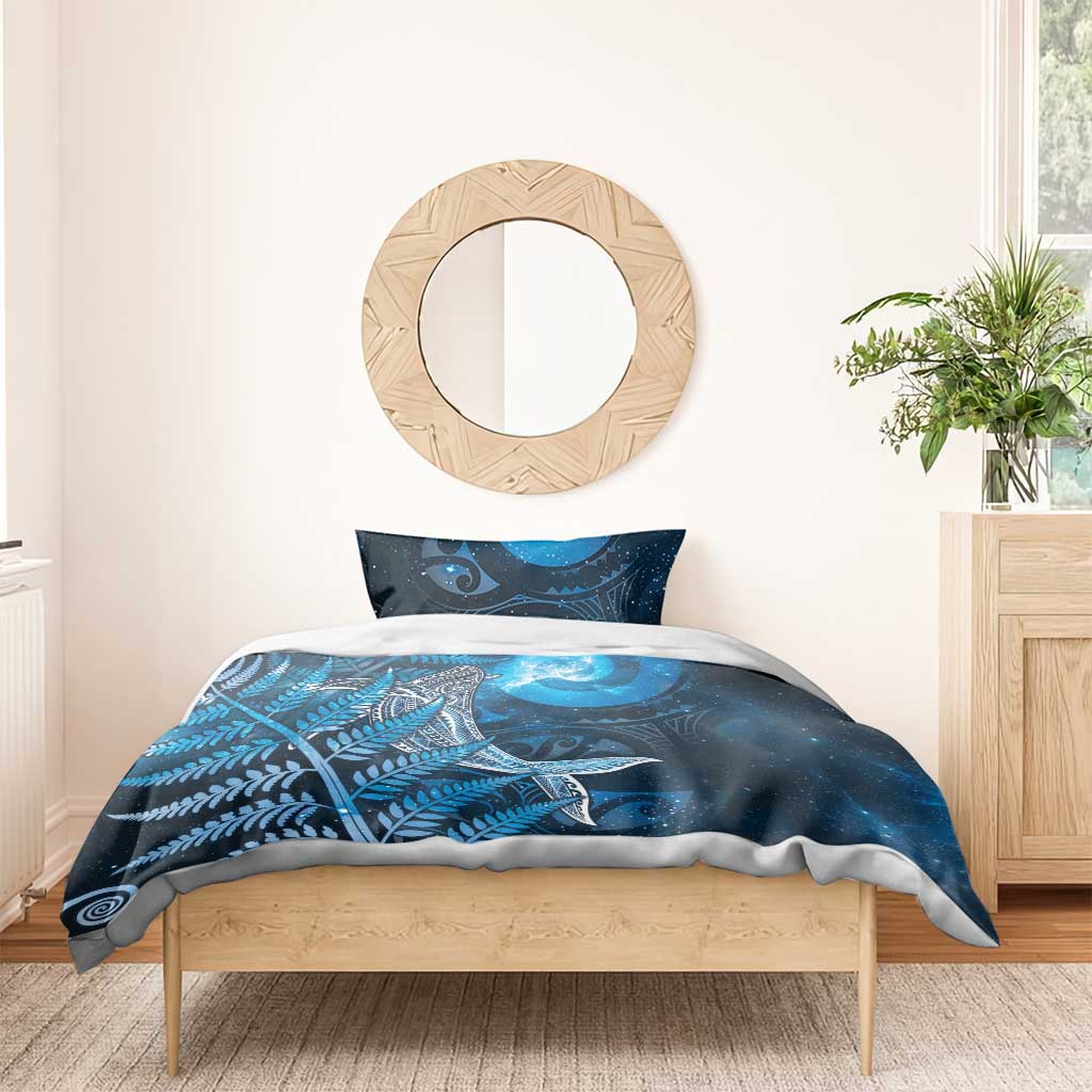New Zealand Matariki Bedding Set Maori Koru With Humpback Whale Blue