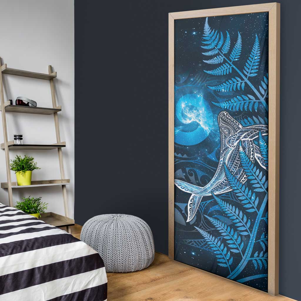New Zealand Matariki Door Cover Maori Koru With Humpback Whale Blue