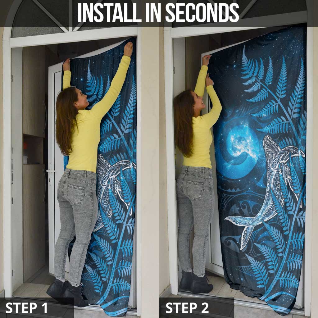 New Zealand Matariki Door Cover Maori Koru With Humpback Whale Blue