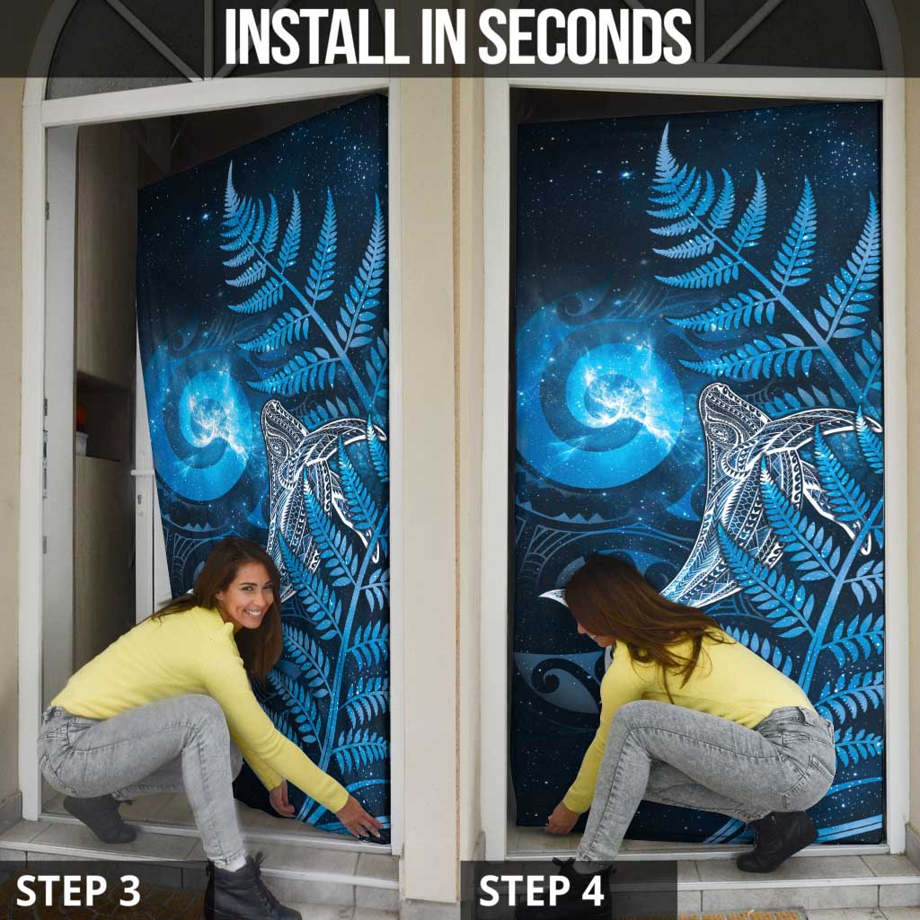 New Zealand Matariki Door Cover Maori Koru With Humpback Whale Blue