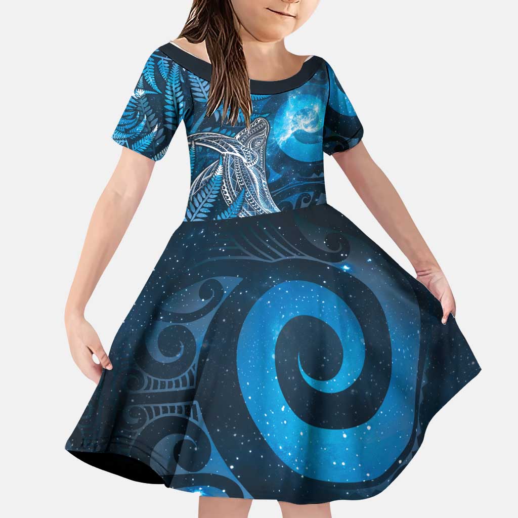 New Zealand Matariki Family Matching Summer Maxi Dress and Hawaiian Shirt Maori Koru With Humpback Whale Blue
