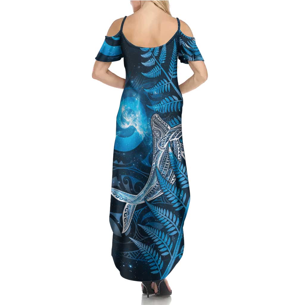 New Zealand Matariki Family Matching Summer Maxi Dress and Hawaiian Shirt Maori Koru With Humpback Whale Blue