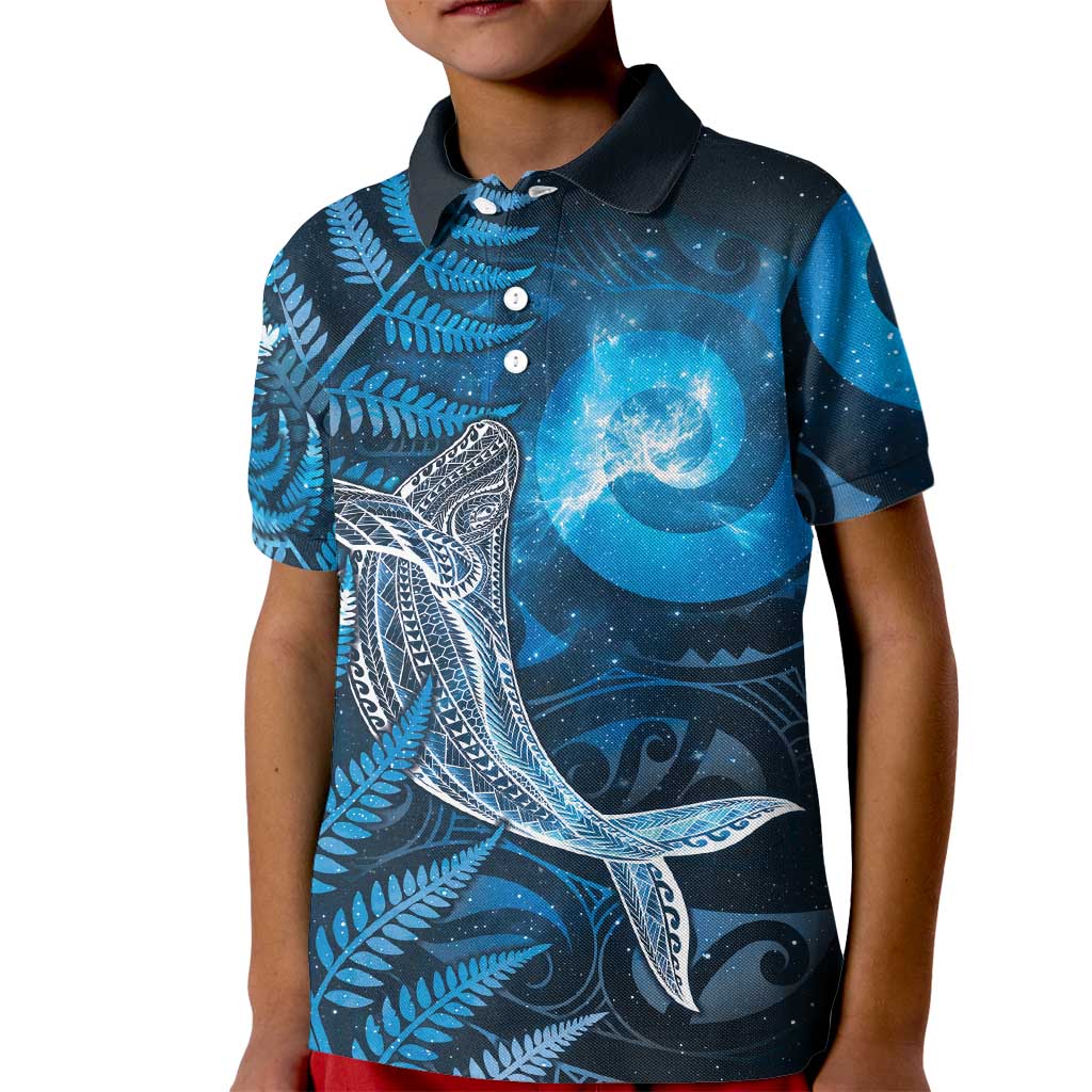 New Zealand Matariki Kid Polo Shirt Maori Koru With Humpback Whale Blue