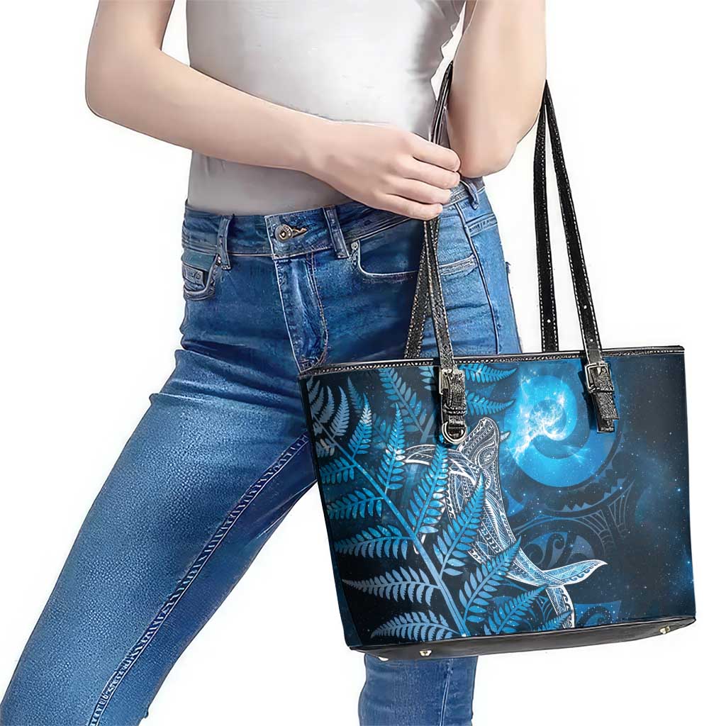 New Zealand Matariki Leather Tote Bag Maori Koru With Humpback Whale Blue LT05 - Polynesian Pride