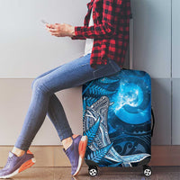 New Zealand Matariki Luggage Cover Maori Koru With Humpback Whale Blue LT05 - Polynesian Pride