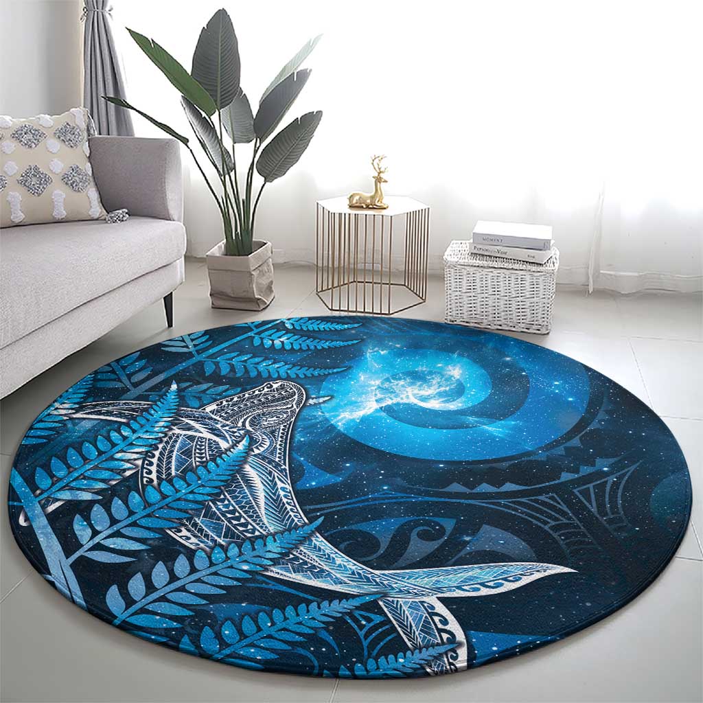 New Zealand Matariki Round Carpet Maori Koru With Humpback Whale Blue