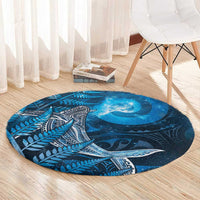 New Zealand Matariki Round Carpet Maori Koru With Humpback Whale Blue