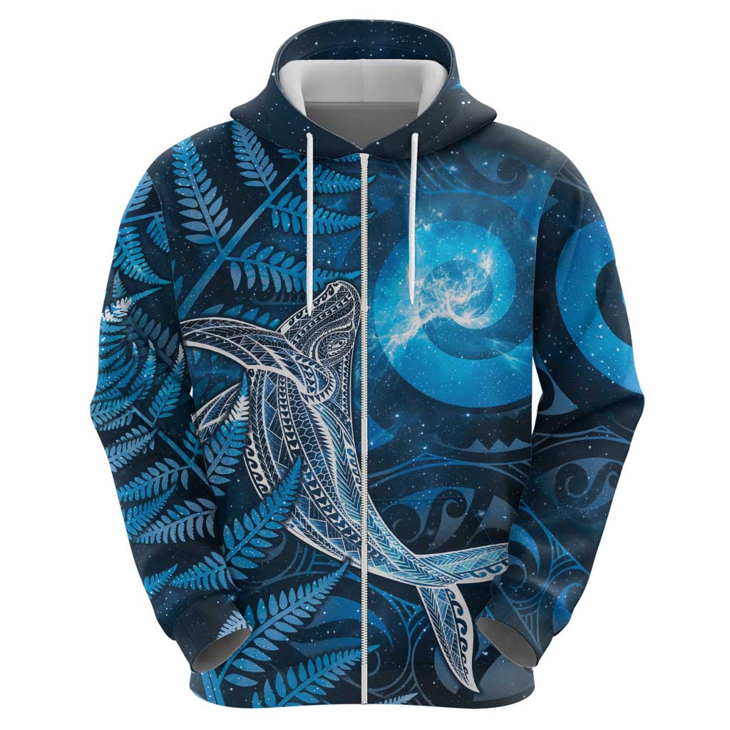 New Zealand Matariki Zip Hoodie Maori Koru With Humpback Whale Blue LT05 - Polynesian Pride