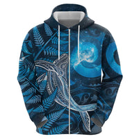 New Zealand Matariki Zip Hoodie Maori Koru With Humpback Whale Blue LT05 - Polynesian Pride