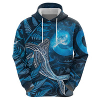 New Zealand Matariki Zip Hoodie Maori Koru With Humpback Whale Blue LT05 - Polynesian Pride