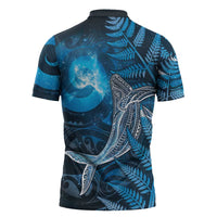 New Zealand Matariki Zipper Polo Shirt Maori Koru With Humpback Whale Blue