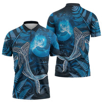 New Zealand Matariki Zipper Polo Shirt Maori Koru With Humpback Whale Blue