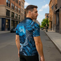 New Zealand Matariki Zipper Polo Shirt Maori Koru With Humpback Whale Blue