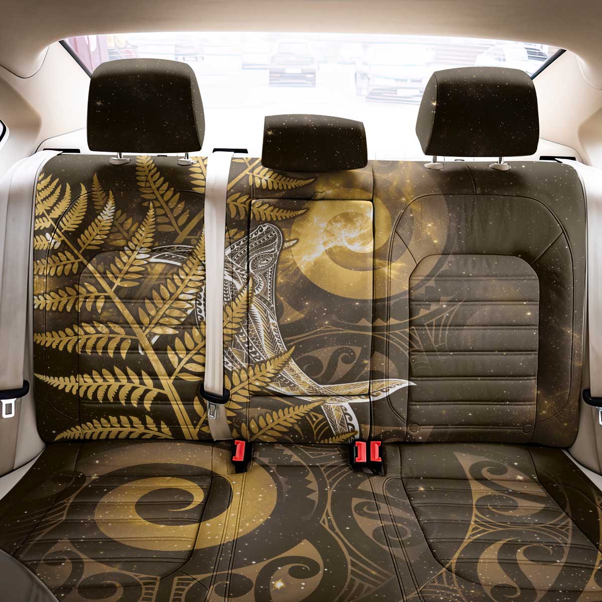New Zealand Matariki Back Car Seat Cover Maori Koru With Humpback Whale Gold
