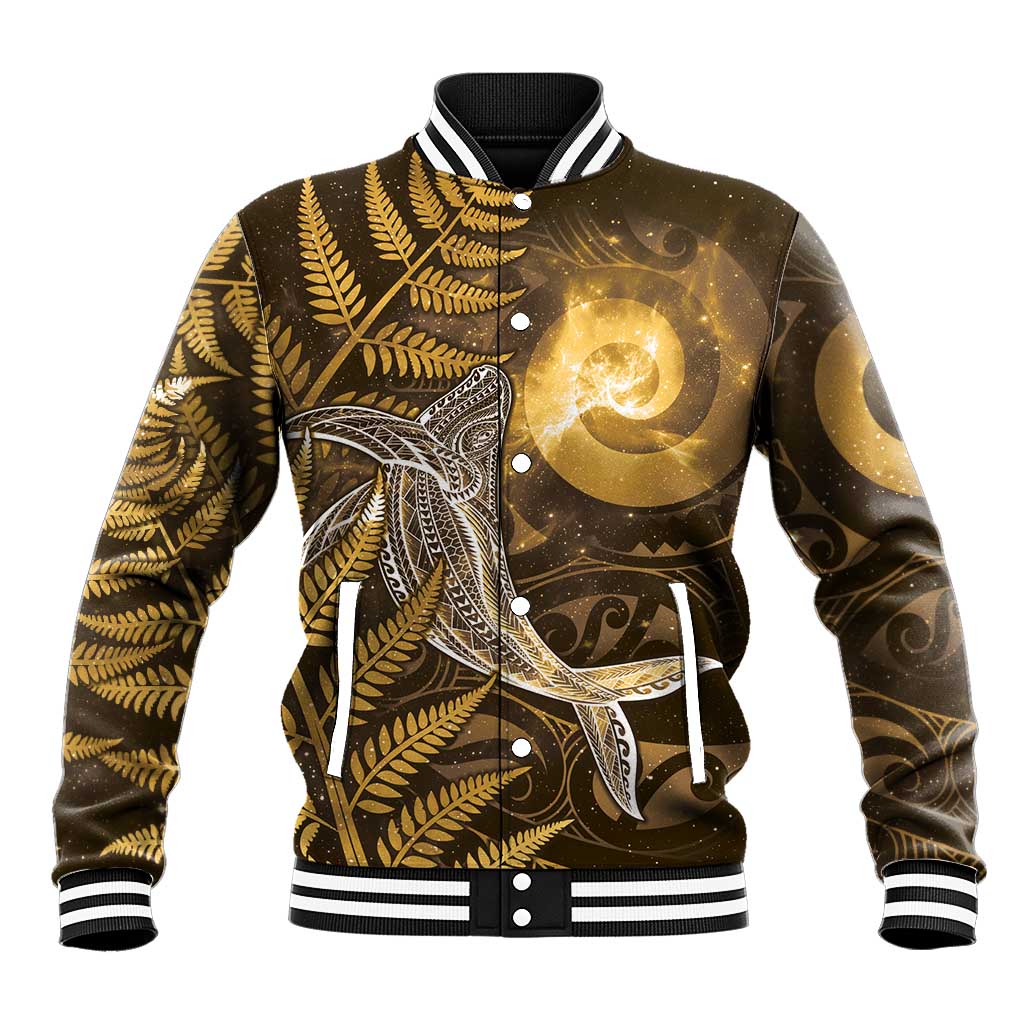 New Zealand Matariki Baseball Jacket Maori Koru With Humpback Whale Gold LT05 Unisex Gold - Polynesian Pride