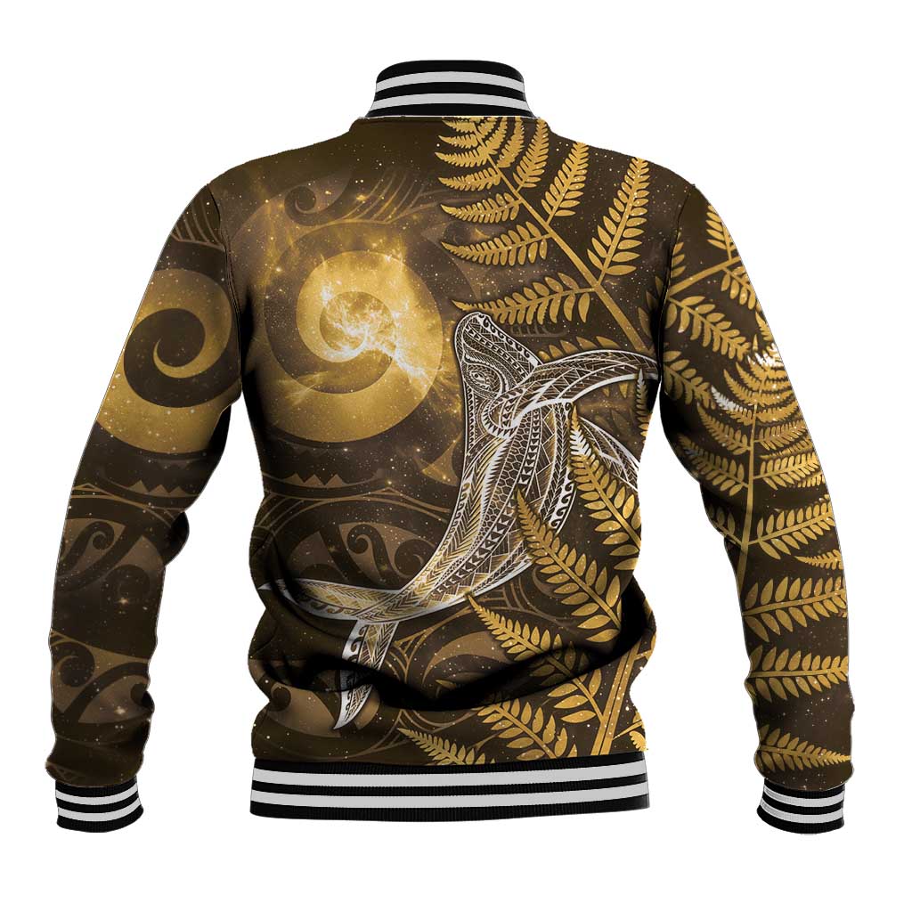 New Zealand Matariki Baseball Jacket Maori Koru With Humpback Whale Gold LT05 - Polynesian Pride
