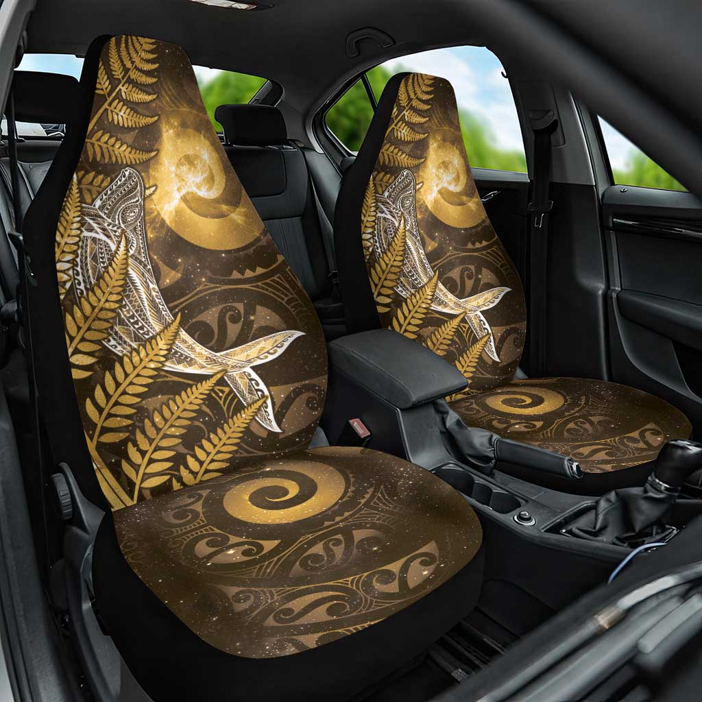 New Zealand Matariki Car Seat Cover Maori Koru With Humpback Whale Gold