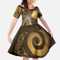 New Zealand Matariki Family Matching Off Shoulder Maxi Dress and Hawaiian Shirt Maori Koru With Humpback Whale Gold