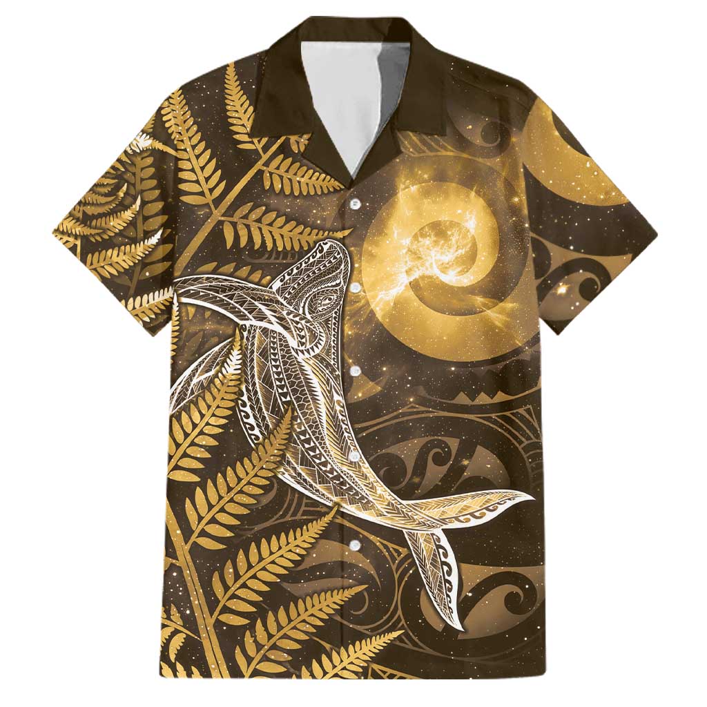New Zealand Matariki Family Matching Off Shoulder Maxi Dress and Hawaiian Shirt Maori Koru With Humpback Whale Gold