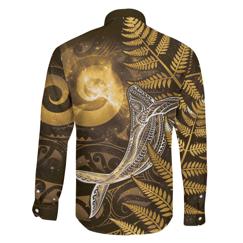 New Zealand Matariki Family Matching Off Shoulder Maxi Dress and Hawaiian Shirt Maori Koru With Humpback Whale Gold