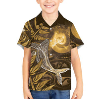 New Zealand Matariki Family Matching Off Shoulder Maxi Dress and Hawaiian Shirt Maori Koru With Humpback Whale Gold