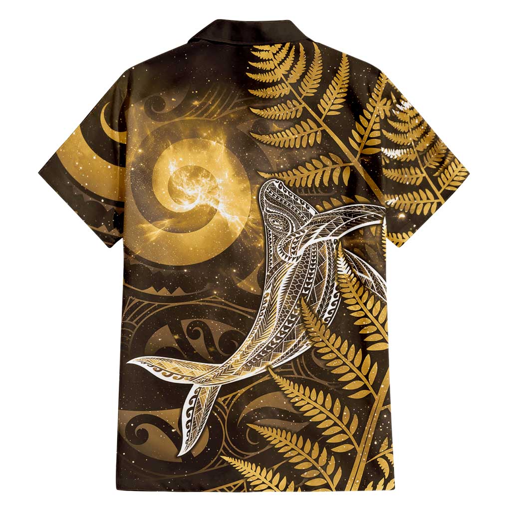 New Zealand Matariki Family Matching Short Sleeve Bodycon Dress and Hawaiian Shirt Maori Koru With Humpback Whale Gold