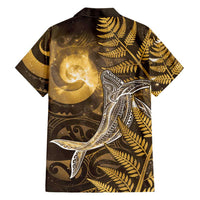 New Zealand Matariki Family Matching Short Sleeve Bodycon Dress and Hawaiian Shirt Maori Koru With Humpback Whale Gold