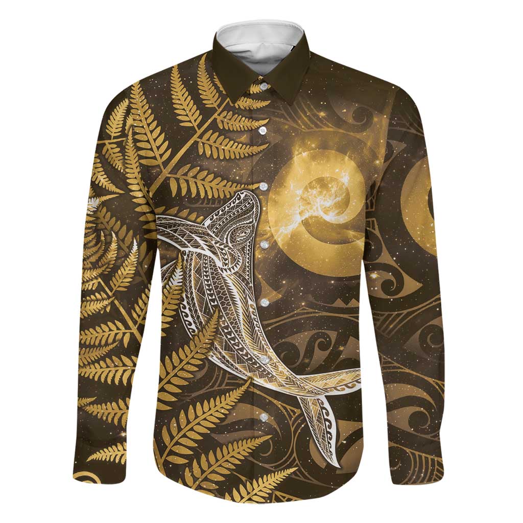 New Zealand Matariki Family Matching Short Sleeve Bodycon Dress and Hawaiian Shirt Maori Koru With Humpback Whale Gold