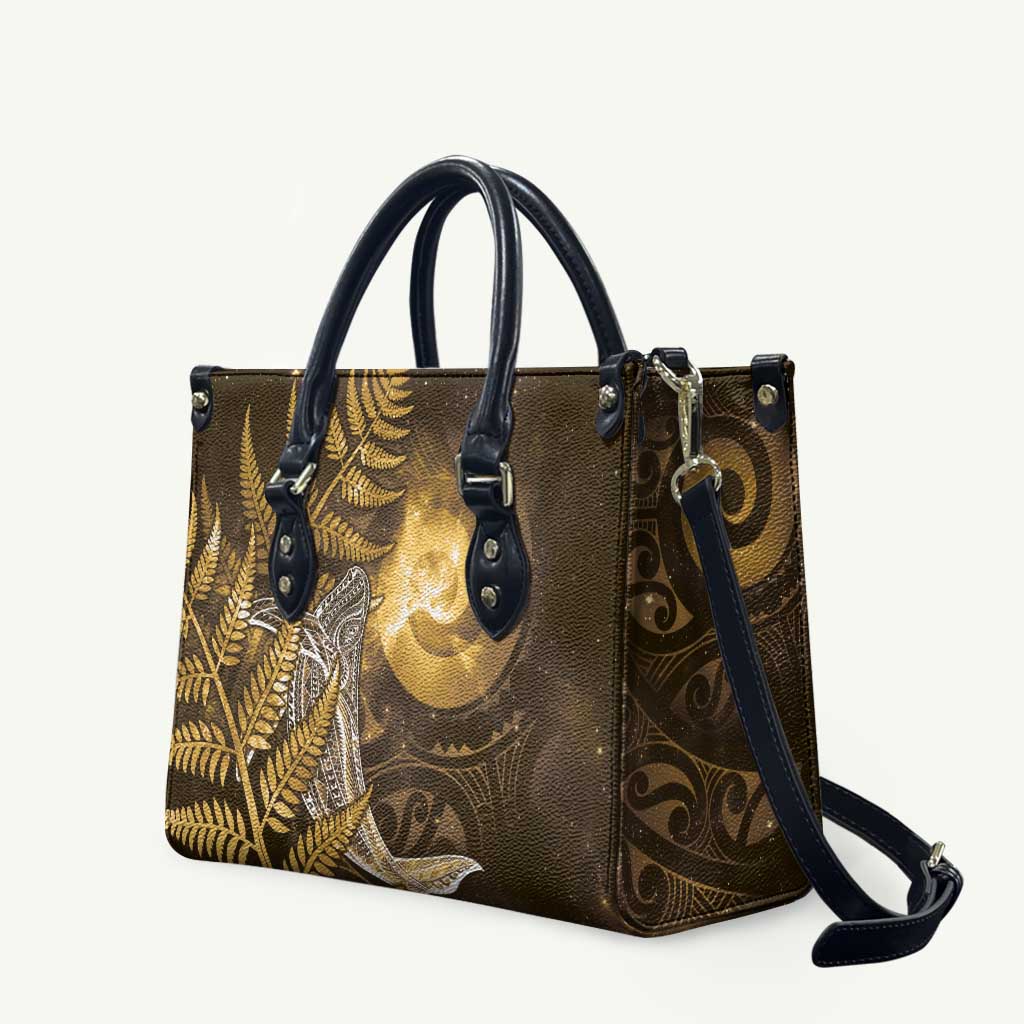 New Zealand Matariki Leather Bag Maori Koru With Humpback Whale Gold LT05 Gold - Polynesian Pride