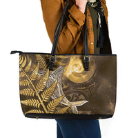 New Zealand Matariki Leather Tote Bag Maori Koru With Humpback Whale Gold LT05 - Polynesian Pride