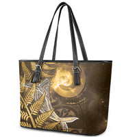 New Zealand Matariki Leather Tote Bag Maori Koru With Humpback Whale Gold LT05 - Polynesian Pride