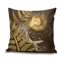New Zealand Matariki Pillow Cover Maori Koru With Humpback Whale Gold LT05 Gold - Polynesian Pride