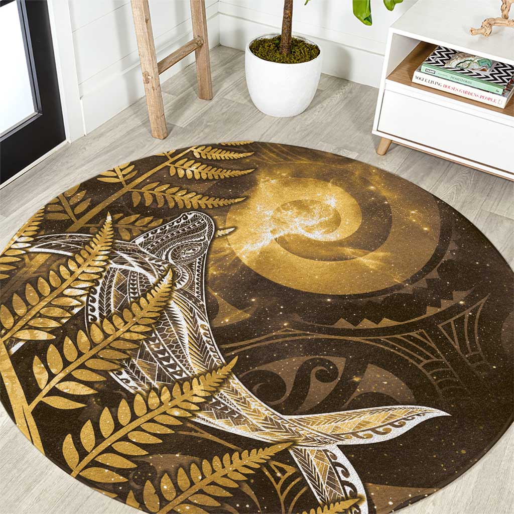 New Zealand Matariki Round Carpet Maori Koru With Humpback Whale Gold LT05 Gold - Polynesian Pride
