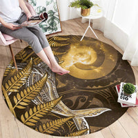 New Zealand Matariki Round Carpet Maori Koru With Humpback Whale Gold LT05 - Polynesian Pride