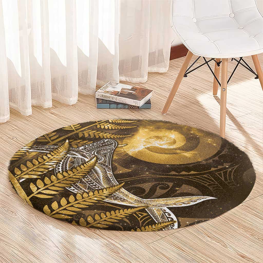 New Zealand Matariki Round Carpet Maori Koru With Humpback Whale Gold LT05 - Polynesian Pride