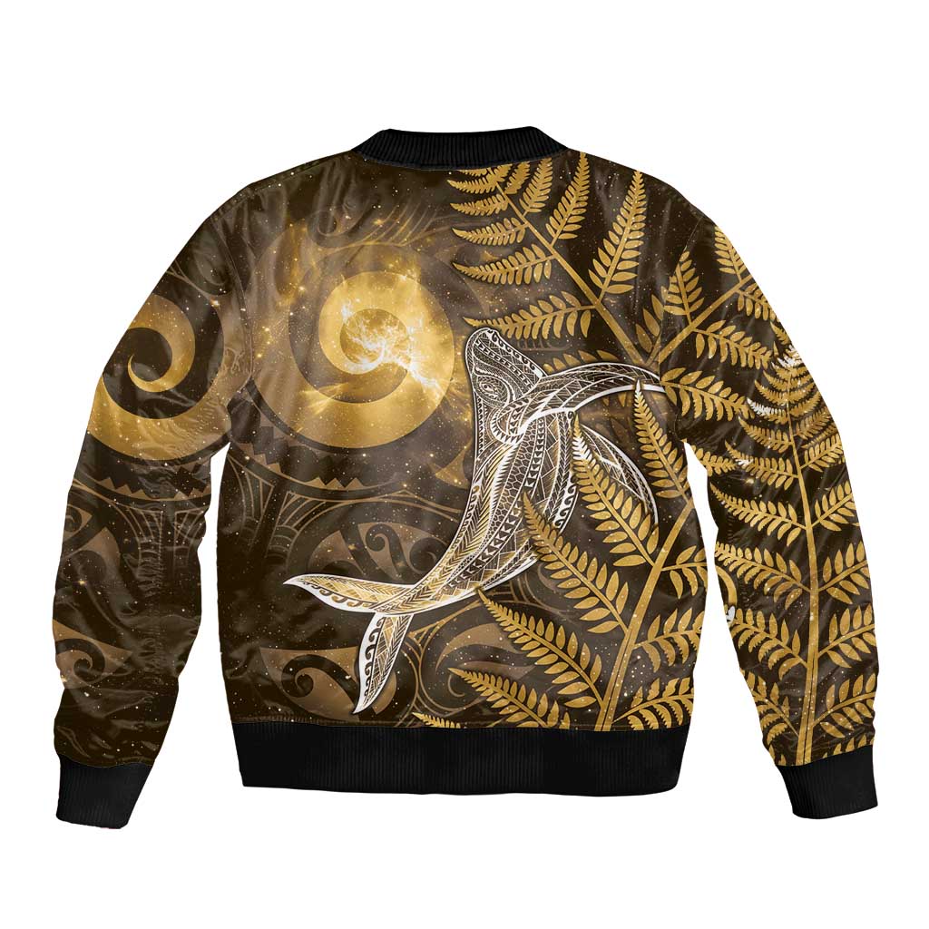 New Zealand Matariki Sleeve Zip Bomber Jacket Maori Koru With Humpback Whale Gold LT05 - Polynesian Pride