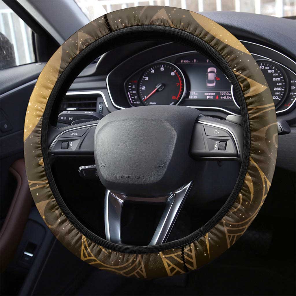 New Zealand Matariki Steering Wheel Cover Maori Koru With Humpback Whale Gold LT05 - Polynesian Pride