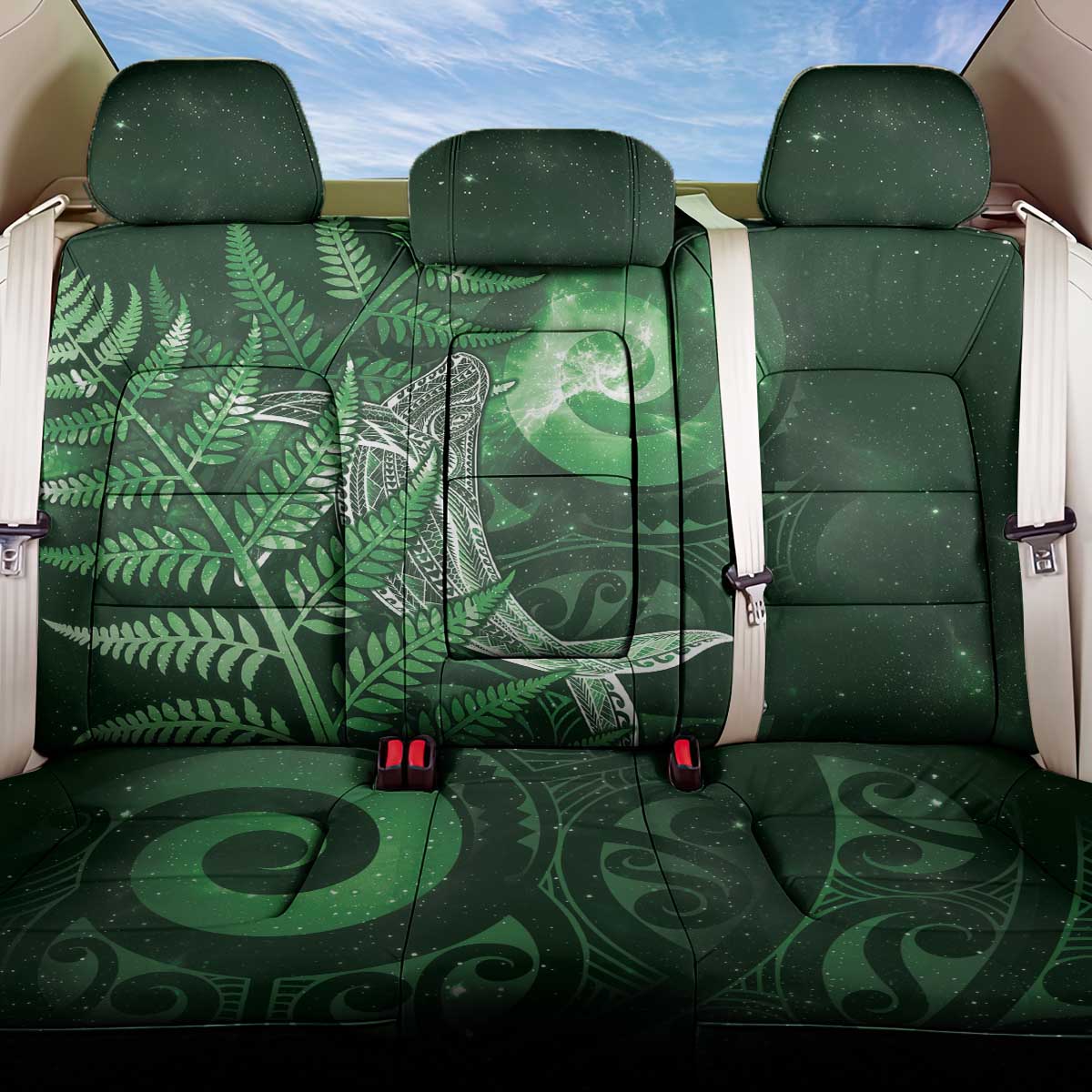 New Zealand Matariki Back Car Seat Cover Maori Koru With Humpback Whale Green