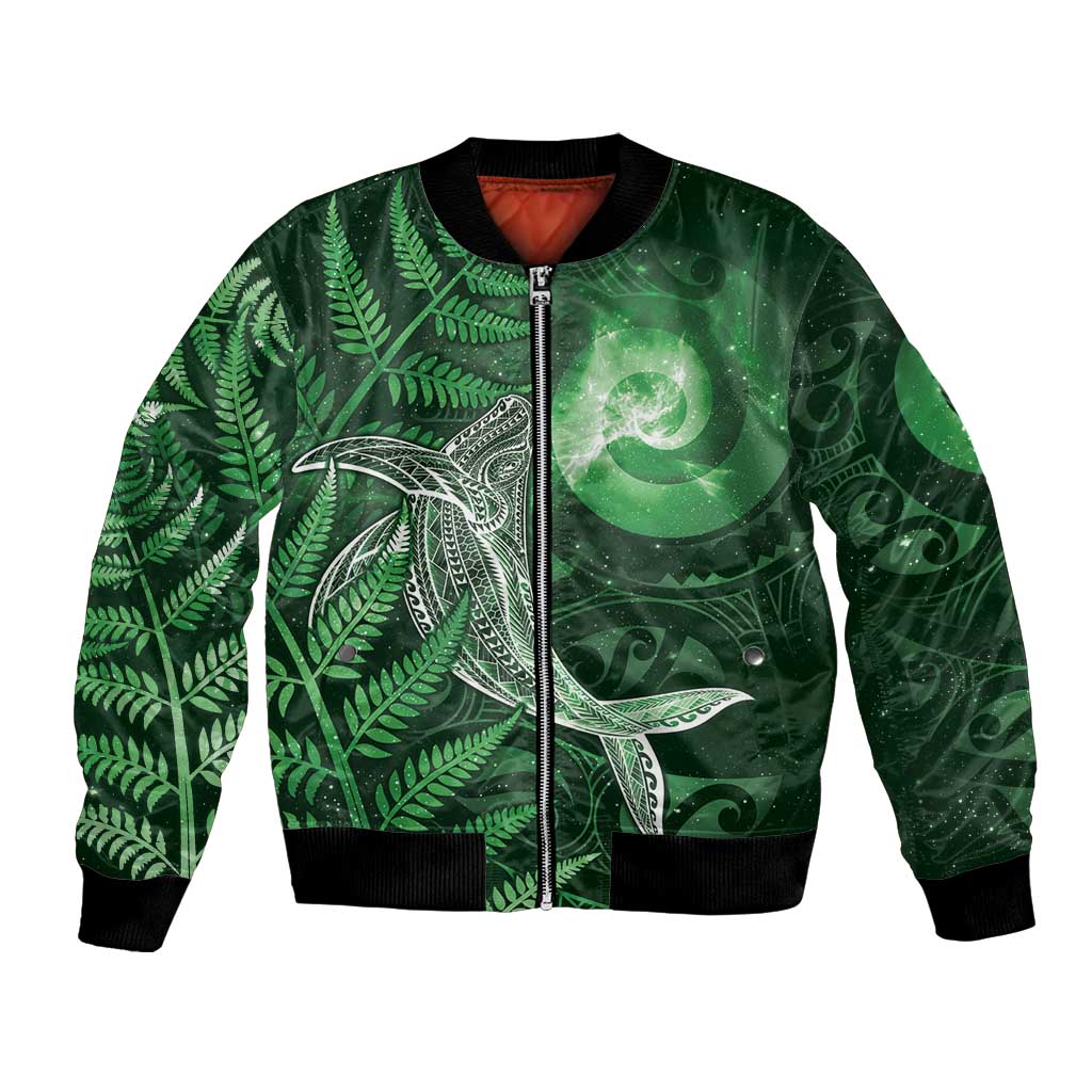 New Zealand Matariki Bomber Jacket Maori Koru With Humpback Whale Green