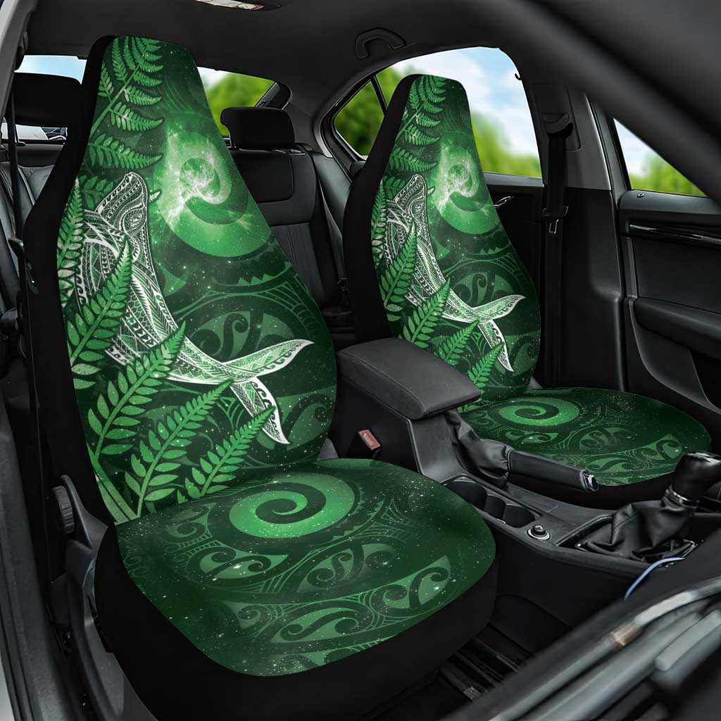 New Zealand Matariki Car Seat Cover Maori Koru With Humpback Whale Green