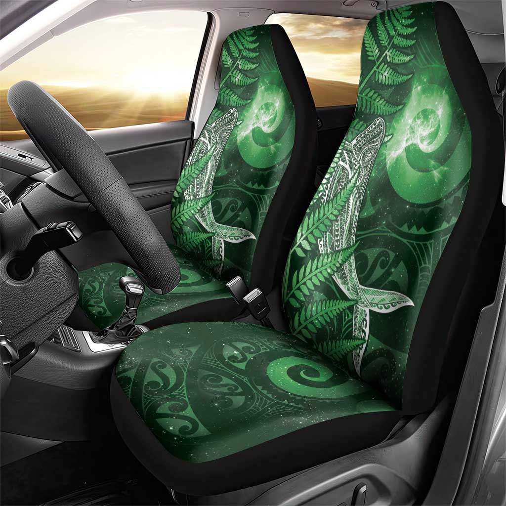 New Zealand Matariki Car Seat Cover Maori Koru With Humpback Whale Green