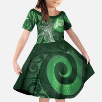 New Zealand Matariki Family Matching Long Sleeve Bodycon Dress and Hawaiian Shirt Maori Koru With Humpback Whale Green