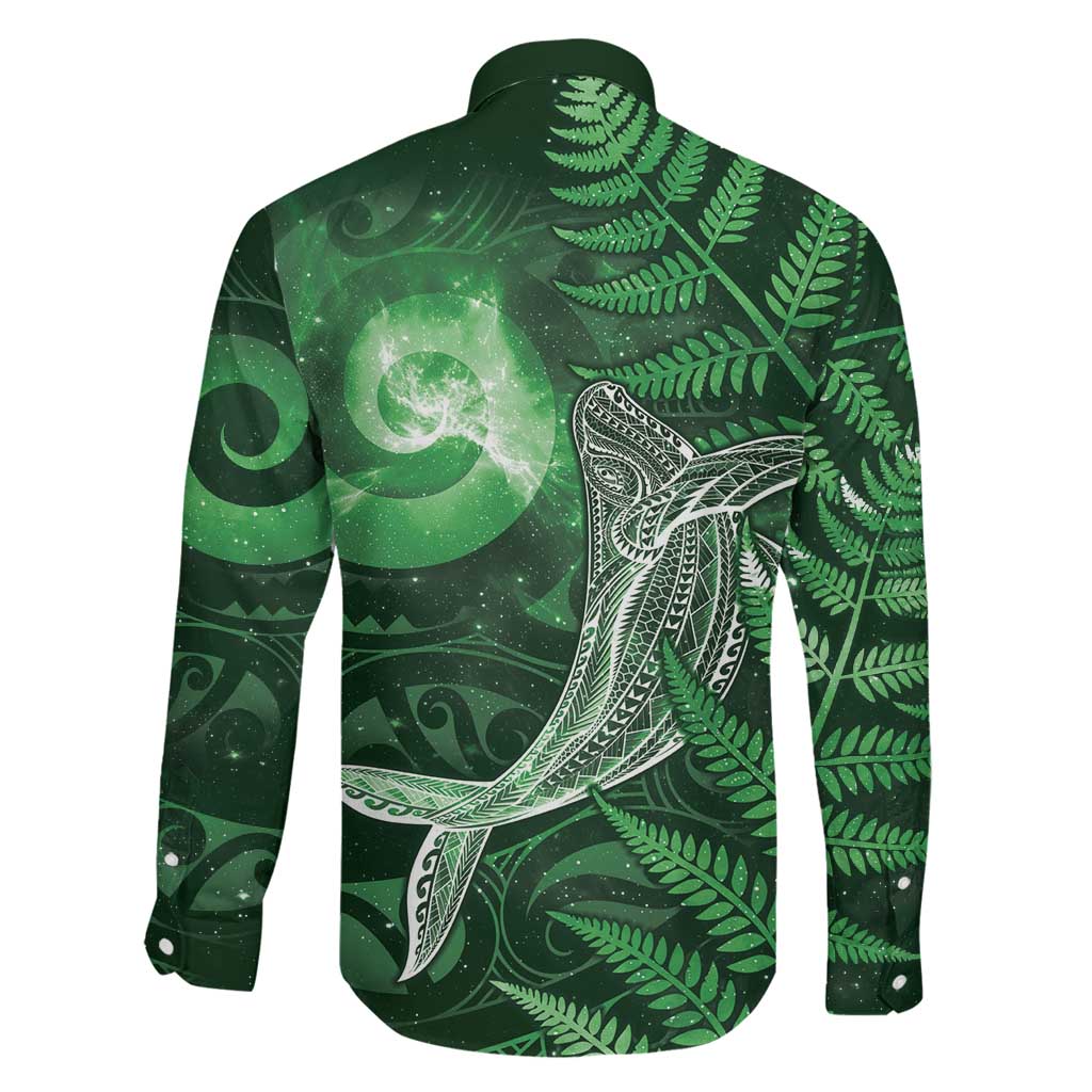 New Zealand Matariki Family Matching Long Sleeve Bodycon Dress and Hawaiian Shirt Maori Koru With Humpback Whale Green