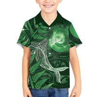 New Zealand Matariki Family Matching Long Sleeve Bodycon Dress and Hawaiian Shirt Maori Koru With Humpback Whale Green