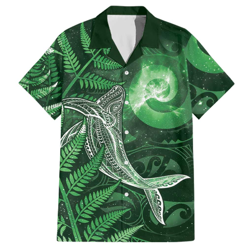 New Zealand Matariki Family Matching Off Shoulder Short Dress and Hawaiian Shirt Maori Koru With Humpback Whale Green