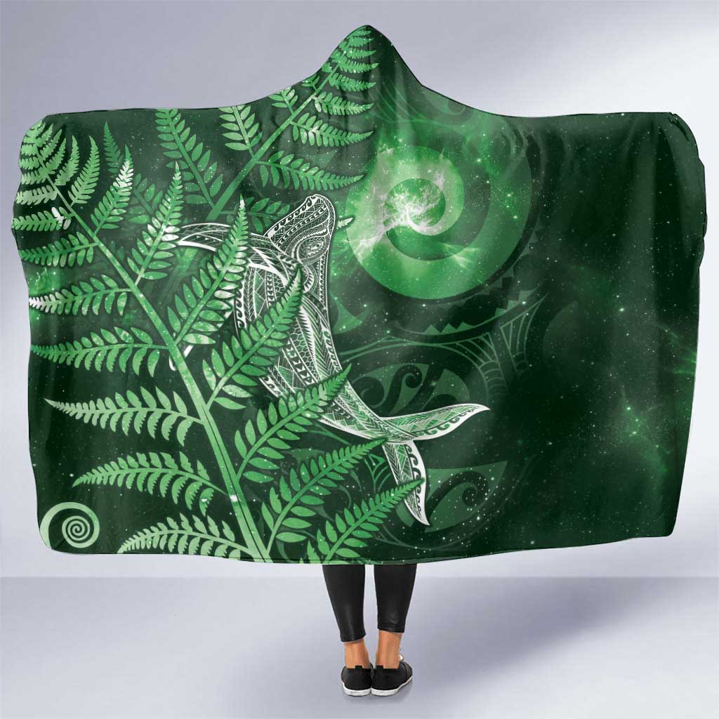New Zealand Matariki Hooded Blanket Maori Koru With Humpback Whale Green